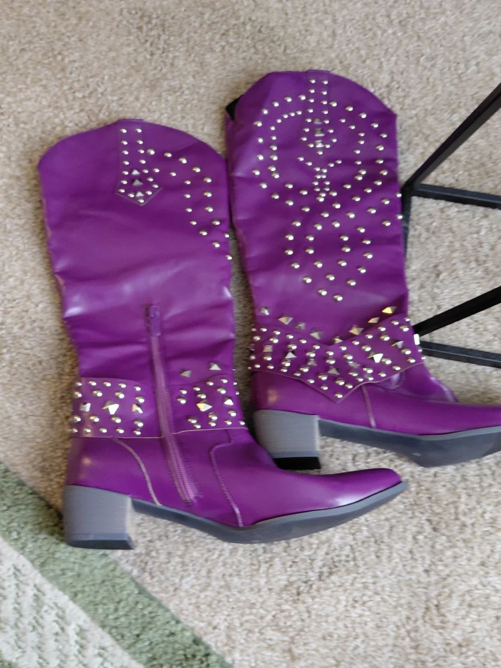 Women's Over-the-Knee Purple Studded Boots
